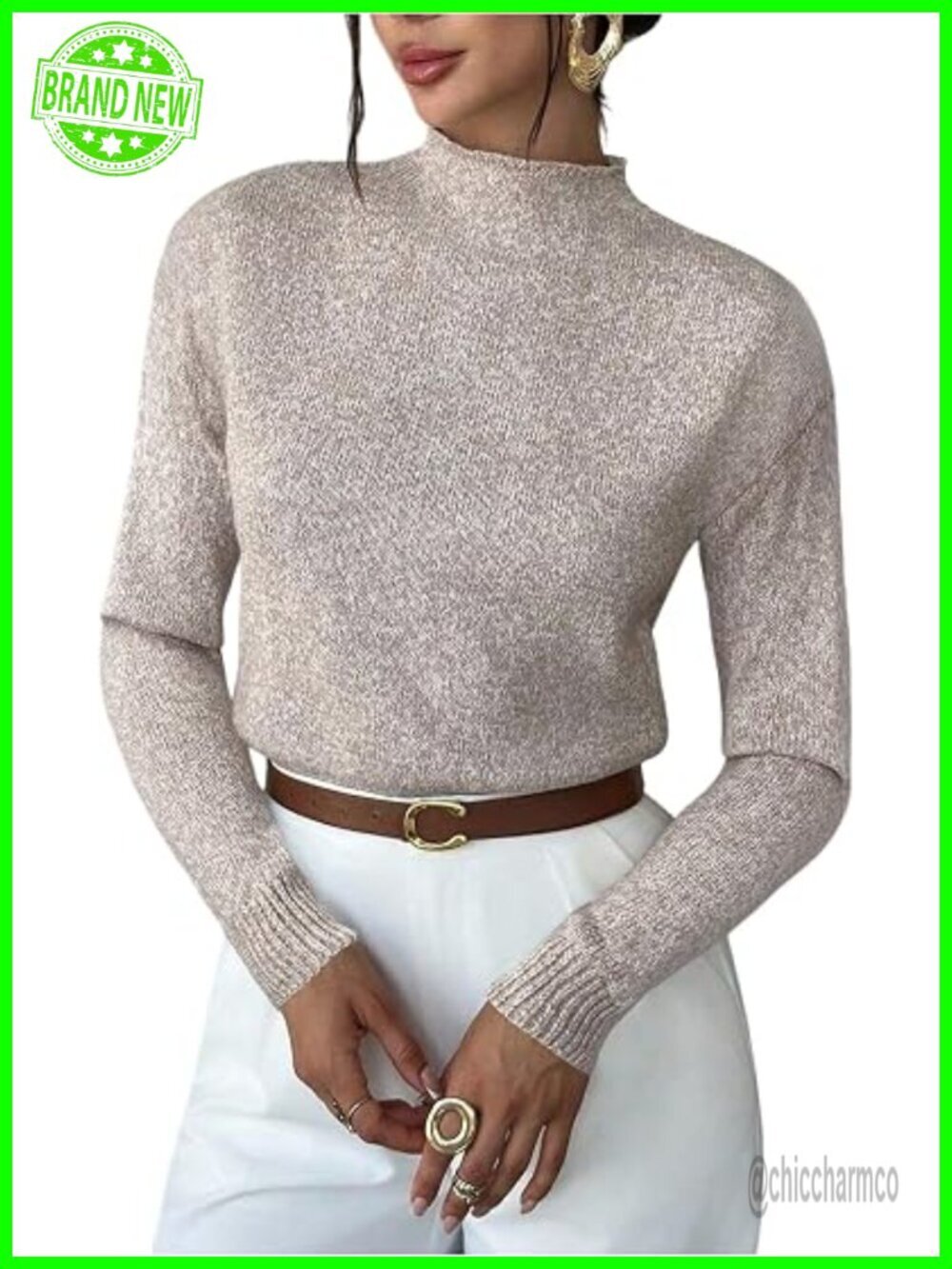 Mock Neck Pullover Sweater Cozy Knit Lightweight Long Sleeve Drop Shoulder